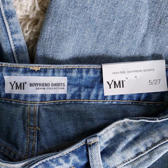 YMI Women's Junior Frayed Hem Distressed Destructed Boyfriend Denim Jean Shorts - Picture 6 of 7